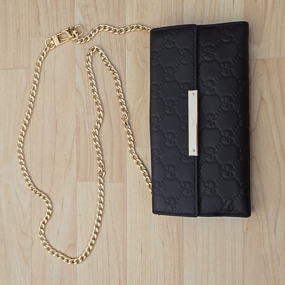 Gucci Dark Brown Guccissima Leather Flap Continental Wallet Clutch 7.5"×4"